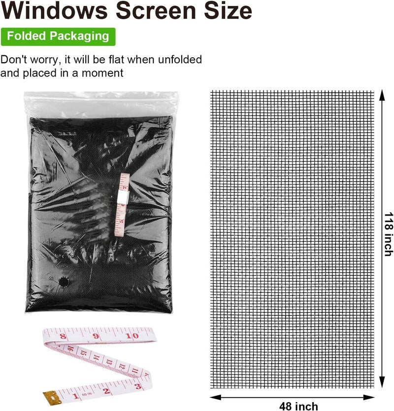 Ouskr Replacement Window Screens, 48X118 Inch Durable Window Screen Mesh for Patio Porch Door Windows, DIY Adjustable Fiberglass Screen Repair Kit Sliding Net Roll Pet, Black by - Image 2